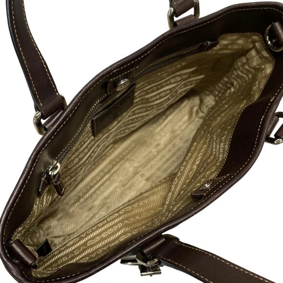 PRADA Logo Jacquard Beige Dark Brown Jacquard Leather Tote Bag 656-042725 - Picture 12 of 14